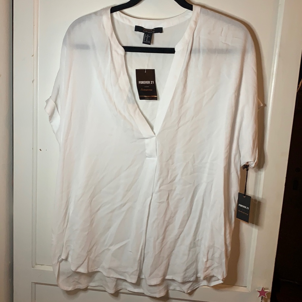 Forever 21 V-Shaped White Blouse
